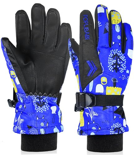 POPUBABI Guantes de Esquí para Niños, Impermeables y a Prueba de Viento, Cálidos para Snowboard y Ciclismo