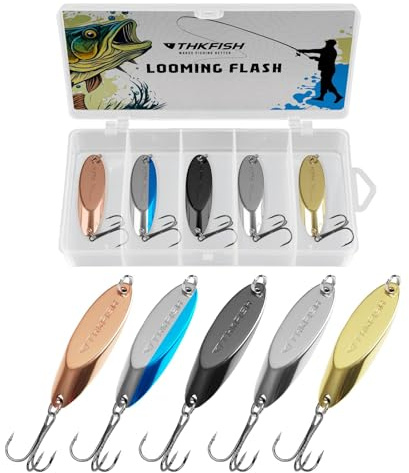THKFISH P01-YUER 5-Piece Fishing Lure Set - Blinker Fishing for Trout; Sea Trout, Versatile Spoons Trout, Pirk, Fishing Bait for Spin Fishing and Jigging