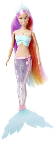 Steffi Love Magic Rainbow Mermaid, Spielpuppe als Meerjungfrau mit magischer Regenbogen-Lichtfunktion und extra langem Haar, 39cm, ab 3 Jahren