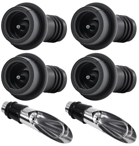 Confezione Da 4 Tappi Per Bottiglie Di Vino, 2 Versatori Per Vino, Tappi Per Vino Ermetici Riutilizzabili, Tappi Per Champagne A Prova Di Perdite, Accessori Per Bottiglie Di Vino