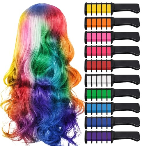 TOROKOM Hair Chalk Comb 10 Colors Temporary Hair Color Dye for Girls, Washable Hair Chalk for Girls Birthday Valentine's Day Cosplay Hair DIY Party