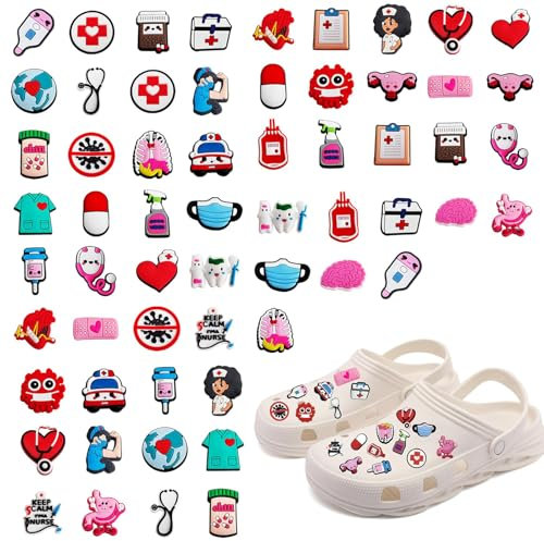 60 Stück Crocs Anstecker - Crocs Stecker Set - Jibbitz Crocs Zubehör,Crocs Anstecker für Medizin & Krankenschwester - Nurse Accessories - Jibbitz Crocs & Crocs Zubehör für DIY Dekorationen