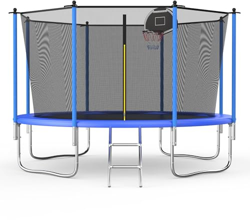 Redkid, Trampoline d'extérieur Ø 305/366 cm, trampoline pour enfants, trampoline de jardin avec filet de sécurité, échelle, planche de panier de basket-ball (Intranet, 305 cm)