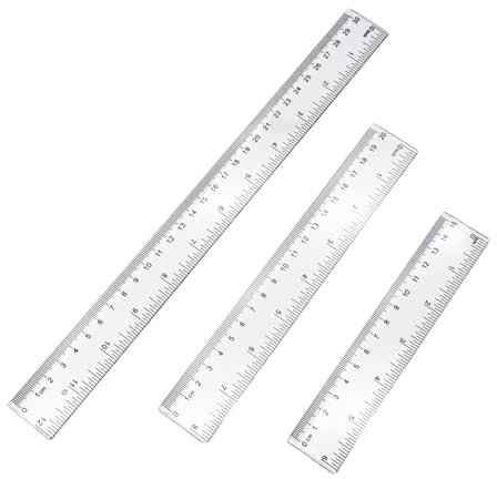 Lot de 3 Règles en Plastique Transparentes et Résistantes, Longueurs de regle 15cm, 20 cm et 30 cm, avec Graduations en Centimètres et Pouces, Idéales pour École, Bureau et Maison