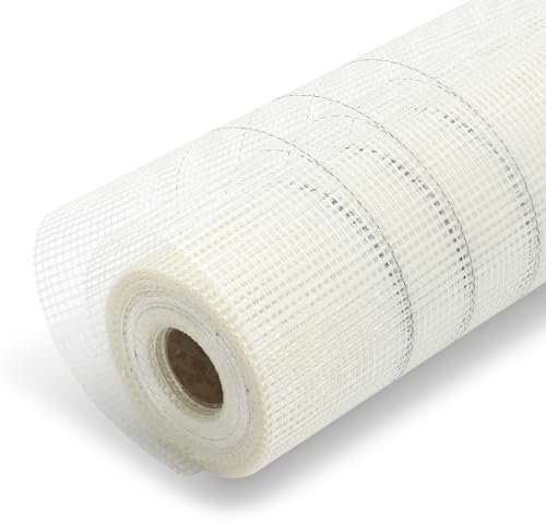 Hebitod Tissu de Renfort Universel rouleau de 50 m² 1 m, Toile d'armature en fibre de verre 4 x 4mm, Grille de protection contre les oiseaux blanche pour renforcement des murs et prévention