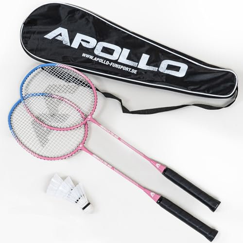 Apollo Badminton Set Match Pro 400 - Badmintonschläger für Kinder und Erwachsene, besonders leichte Badminton Schläger mit Alu Rahmen, Federballschläger Set für Training, Sport und Spaß, mit Tasche