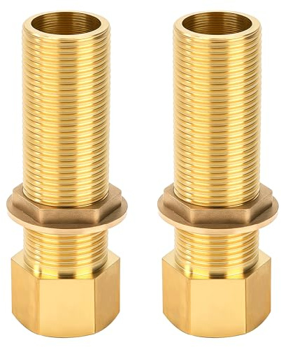 Elegrip 2PCS Conector de Tanque de Agua de Latón, 100 mm 3/4 Rosca Exterior y Rosca Interior Conector Barril de Agua con Sellos de Goma para Grifos, Barril de Lluvia, Baldes