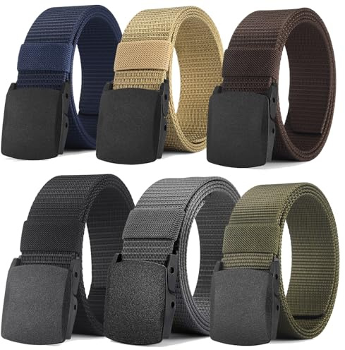 oeeo Lot de 6 ceintures en nylon, ceinture de travail pour homme, réglable en continu en nylon pour le plein air, sans boucle en métal, passage rapide par la sécurité de l’aéroport, 130 cm