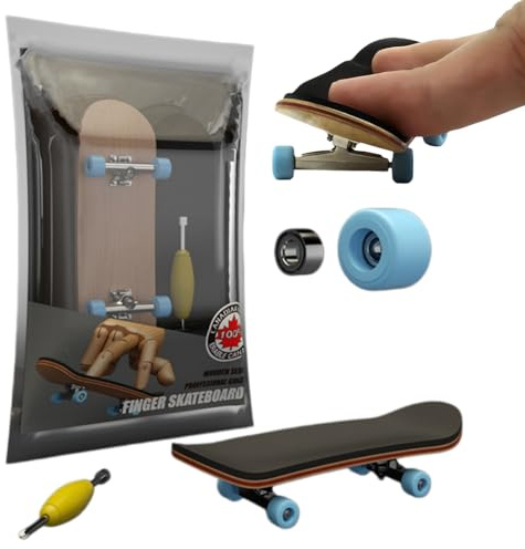 Professional Fingerboard Skateboard,5-Layer Maple Wood Fingerboard,Mini Finger Skateboard for Boys,Girls,Adults,Stress Relief Toy,Finger Scooter,Fingerboard Skateboard Gift (Light Blue Wheels)