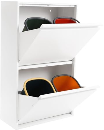 GramStudio Sistema de separación de basura, 4 cubos de basura de 15 L, armario de cocina con puertas abatibles integrado, cubo de basura de cocina con cubo interior extraíble, 4 compartimentos (blanco