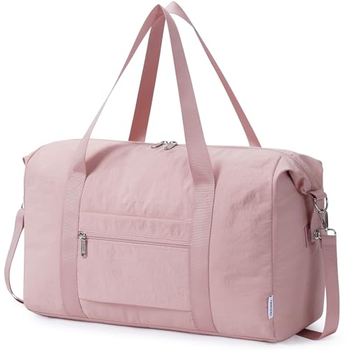 Narwey Easy Jet 45x36x20 Underseat Cabin Bag - Lightweight Hospital Bag Foldable Weekend Overnight Bags for Women, Travel Duffel Bag for Essentials 25L (Pink)