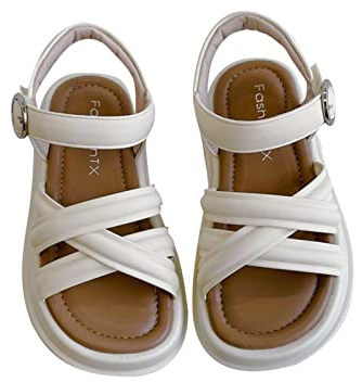Générique Fille Jaune Orteils Séparés Sandales épais lacets collants princesse chaussures quotidien avec jupe portant Fille Métallique Beau Sandales (Beige, 30 Little Child)