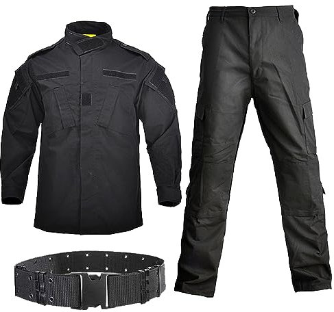 ATAIRSOFT Kampf Uniform Männer Taktische Armee Militär BDU Jacke Hemd & Hosen Anzug für Airsoft Paintball Jagdkriegsspiel (Schwarz,XXL)