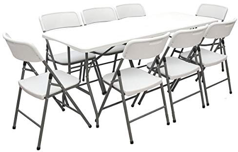 AMANKA Garten Sitzgruppe - 180 cm Tisch mit 8 Stühlen - Gartenmöbel Set Klappbar - Essgruppe Weiß
