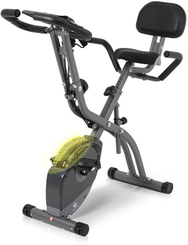 Vélo d'appartement pliable avec 10 niveaux de résistance magnétique réglable | Vélo stationnaire pliable droit et incliné est le vélo d'entraînement parfait pour un usage domestique (gris)