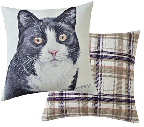 Viceni Cuscino Imbottito con Gatto Bianco e Nero, 43 x 43 cm, Poliestere, Multicolore, Quadrato