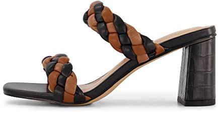 Dunes + CUSHIONAIRE Technology Iris Damen-Sandale mit geflochtenem Absatz + Memory-Schaum und breite Breiten erhältlich, schwarz/braun, 39 EU