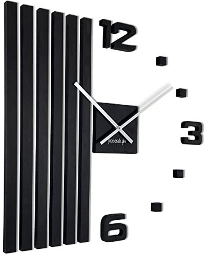 3D Wanduhren DIY Holz Eiche Lamellen große Wanduhr 60 cm 3D Wanduhr Modern Design EKO Wanduhren Wandtattoo Dekoration Uhren für Büro Wohnzimmer Schlafzimmer Dekoartikel (Schwarz, weiße Zeiger)