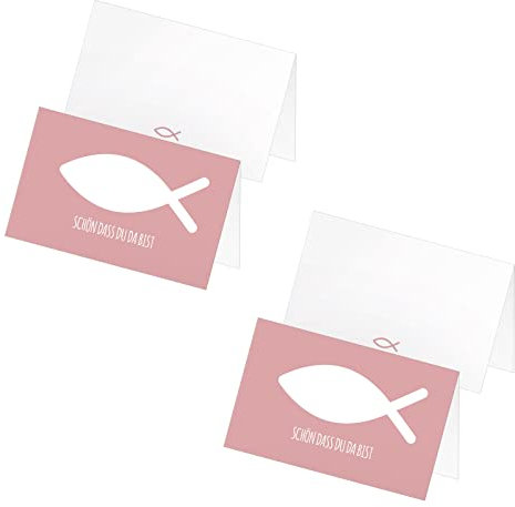 itenga 48 x Tischkarten Platzkarten Namensschild Fisch Kommunion Taufe Konfirmation Jungen Mädchen (Altrosa)