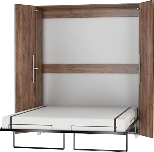 BIM Furniture Väggsäng, skåpsäng, teddy 160 x 200 cm, sängskåp, vertikal väggklappsäng, skåp med integrerad fällsäng, funktionell säng inkl. ribbotten (Craft Tobaco)