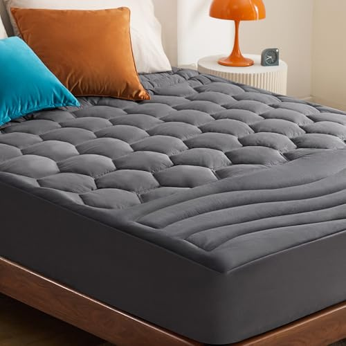 Bedsure Mattress Pad Full Size - Soft Mattress Cover Padded, Quilted Fitted Mattress Protector with 8-21 Deep Pocket, Breathable Fluffy Pillow Top, Grey, 54x75 Inches
