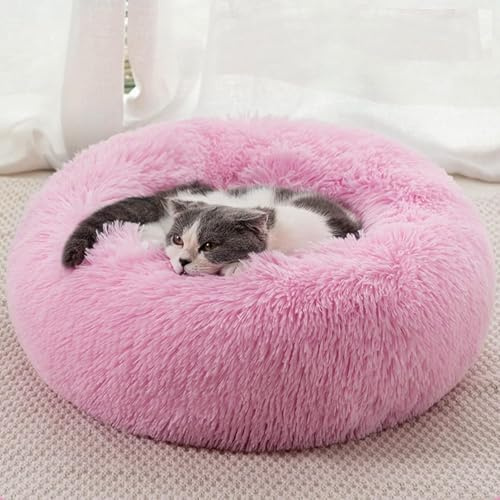Panier Chien et Chat Lavable - Tapis Duveteux Antidérapant 50cm Rose - Lit Confortable et Respirant pour Chien, Anti-Anxiété, Durable
