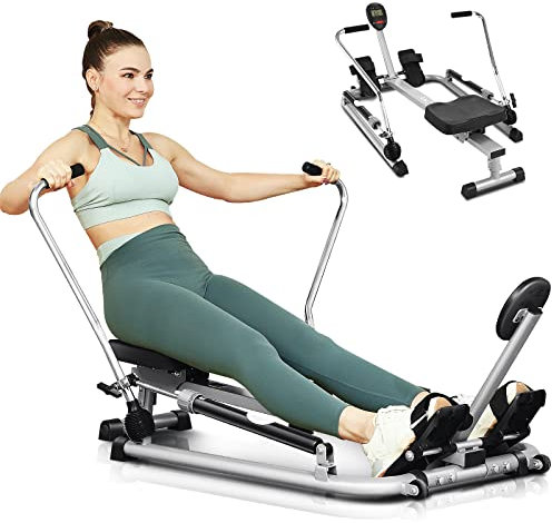 ANCHEER Máquina de Remo para el hogar, Plegable con 12 Niveles de Resistencia y Monitor LCD, Resistencia hidráulica Brazos de Remo hasta 120 kg de Capacidad de Carga