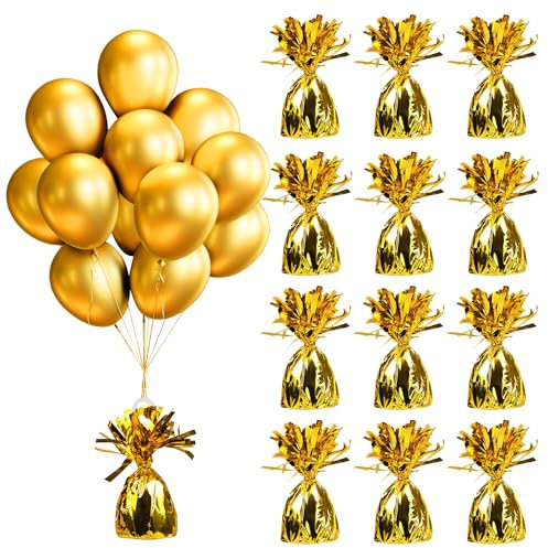 BOROSO Paquete de 12 colgantes metálicos pesados para globos sólidos para centros de mesa, decoración de cumpleaños, boda, fiesta de Navidad (dorado metálico)