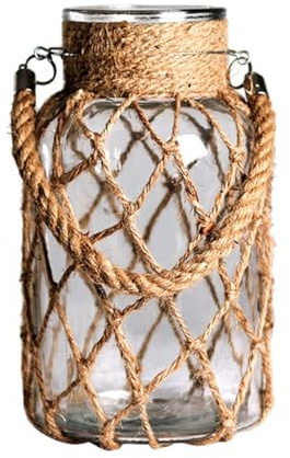 ZLSNOBLE Seil Glasvase, Handgeflochtene Schnur Glas Klar Vase, Hydroponischen Vintage-Vase, Amerikanische Dekorative Ornament Florist(14 * 26cm)