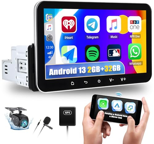 [2G+32G] SIXTOP Android 13 Single Din bilradio-navigator 1din med trådlös Carplay Android bil, 7 tums pekskärm 1 Din radio med GPS-navigering WiFi Bluetooth FM EQ Mirror Link SWC AHD backkamera