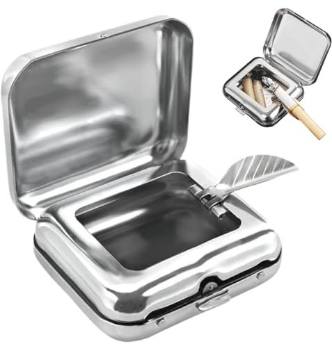 Aschenbecher, Tragbarer Aschenbecher, Edelstahl Taschen Aschenbecher, Tragbarer Mini Taschenaschenbecher, für Outdoor Reisen Camping Garten Auto Bar Verwendung