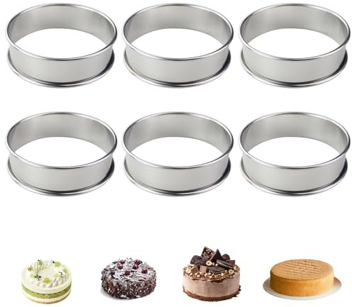 6 Pièce Moule AntiadhéSifs,8 x 2,5 cm Anneaux à gâteau ronds en acier inoxydable,Cercle à tarte Rond à bord Roulé,Argenté Cercles à Tarte Double Roulés,Pour la cuisine et la pâtisserie