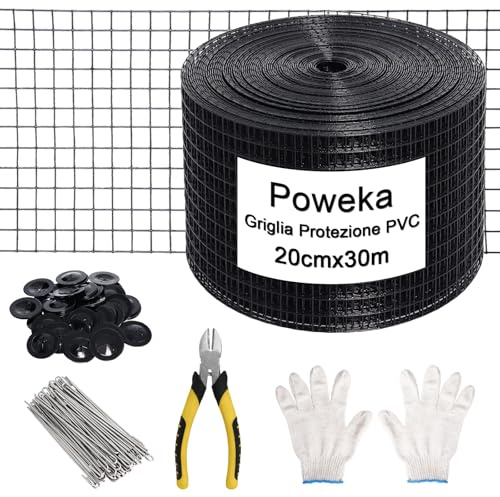 Protector de Malla de Alambre para Paneles Solares de Tejado, 20 cm X 30 m PVC Malla de Protección de Paneles Solares en Rollo Antipalomas con 70 Fijaciones de Acero Inoxidable, Rodillos Antipalomas