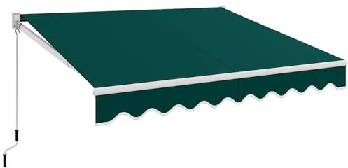 COSTWAY Tenda da Sole per Esterno Avvolgibile, Tenda da Sole a Bracci Estensibili con Telaio in Alluminio e Tettuccio Resistente al Sole e Impermeabile e Manovella (295 x 250 cm,Verde)