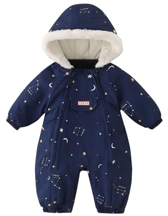 JiAmy Baby Snowsuit, Toddlers Newborn Baby Winter Suit Baby Boys Girls Warm Coat Romper Outerwear Navy blue 6-12 Months