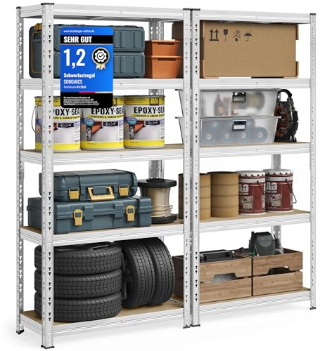 SONGMICS Étagère de Rangement Charge Lourde, Lot de 2, 50 x 100 x 200 cm | Étagère de Garage, Capacité de Charge jusqu'à 875 kg, Montage Facile, Tablettes Réglables, Argent