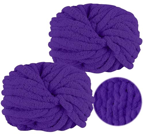Lana spessa per uncinetto 250 gx2, filato voluminoso XXL, colore viola, super morbida, molto spessa, per lavorare a maglia, ciniglia voluminosa e soffice per coperta all'uncinetto, sciarpe, cappelli