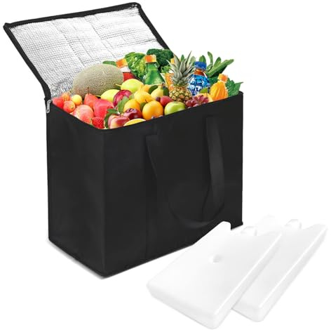 Cooler Bag, Food Delivery Bag 35L(41×33×26CM) | Large Insulated Bag with Zip, Foldable Cool Box, Insulated Bags for Picnic Camping Beach BBQ Shopping Food Delivery