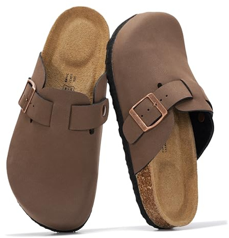 Project Cloud Genuine Leather Footbed Clogs for Women - Memory Foam Arch Support Slippers for Women - Trendy Slip-ons Women's Mules & Clogs Sandals (Benton,TANLEATHER,8M)