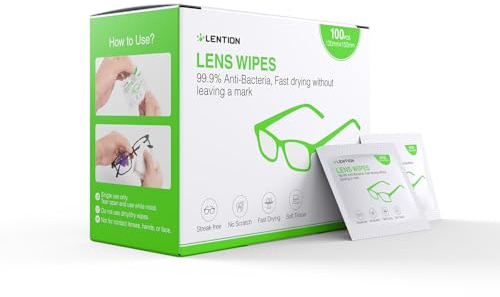 LENTION Rengöringsdukar för glasögon med flera funktioner rengöringsdukar, lämpliga för glasögon, kameror, speglar, skärmar och elektroniska enheter, individuellt förpackade (paket med 100)