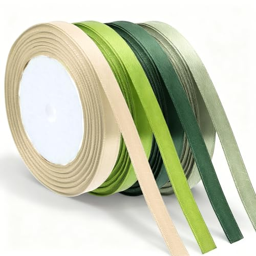 Aeaocvo 4 rullar grönt band för presentförpackning, 88 meter solida ljusa mörkgröna satinband, 1,2 cm julband, hantverk, blombukett, inbjudan och bröllopsdekor