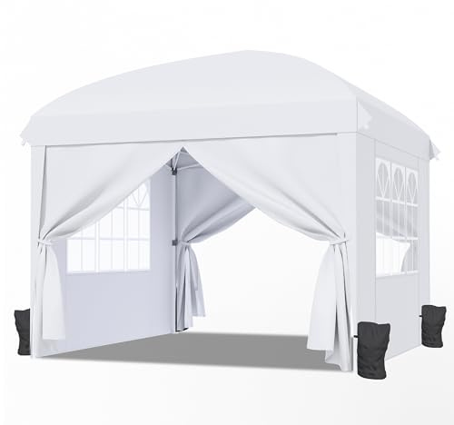 RELAX FIELD Paviljong 3 x 3 med sidoväggar, popup vikbar paviljong vattentät stabil, trädgårdspaviljong vikbar med sandsäckar, festtält solskydd, vit