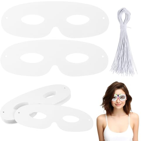 WRITWAA Lot de 40 masques bruts en papier blanc avec bandes élastiques pour adultes et enfants pour Halloween, fêtes, cosplay et décorations artisanales