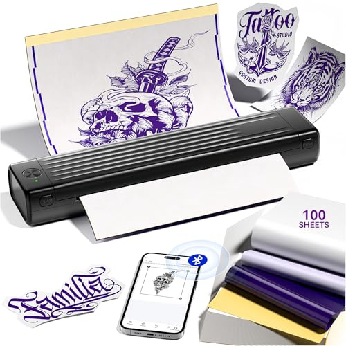 Itari Thermocopieur Tatouage, Imprimante Tattoo avec 100 Feuilles de Papier de Transfert de Tatouage, Imprimante Stencil Tatouage Compatible avec Phone et Tablette, Noir,100 Feuilles