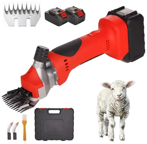 Esquiladora para Ovejas Inalámbrica 550w Máquina Eléctrica de Lana con 2 Baterías 1300mah y Ajuste de Espaciado de Cuchillas para Ovejas Cabras Ganado Granja Mascotas 9 Tooth-2 Battery