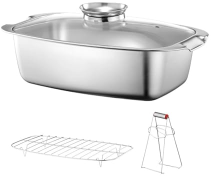 Xinsheinelry Pentole per Pesce Vapore in Acciaio Inossidabile Pentole quadrate per Cottura a Vapore con griglia Pentole capacità Pentole Zuppa bollente Facile da Usare