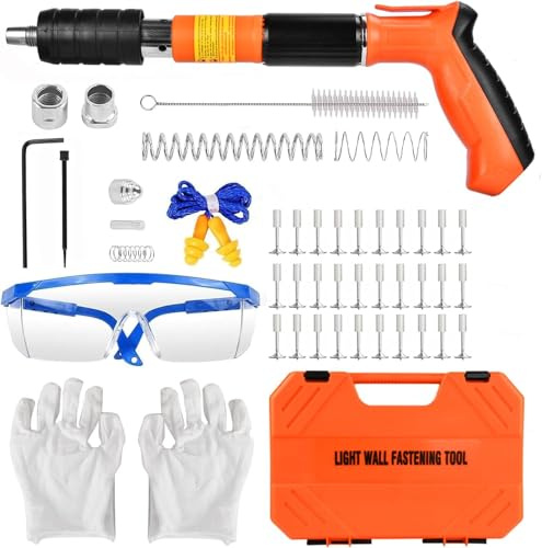 Cloueur Beton, Pistolet à Clous Manuel avec 220 Clous Ronds, 5 Vitesses Cloueuse Rivet Gun, P-istolet A C-lou Beton avec, Pistolet à Ongles Portable pour Murs en Béton, Plafonds (orange)