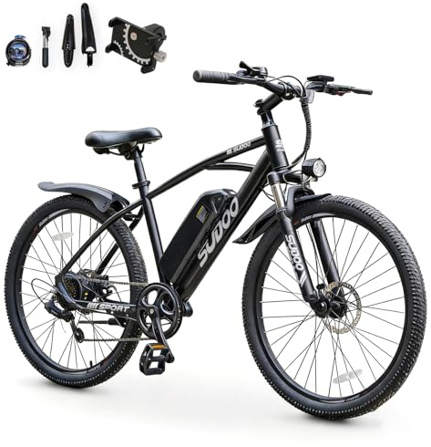 SUDOO 26in Electric Bikes for Adult, Electric Mountain Bicycle Commute E-bike with 36V 7.8Ah Battery & 250W Motor, E-bikes for Men Women, 7 Speed, 25 KM/H, LED Display, Dual Disk Brake