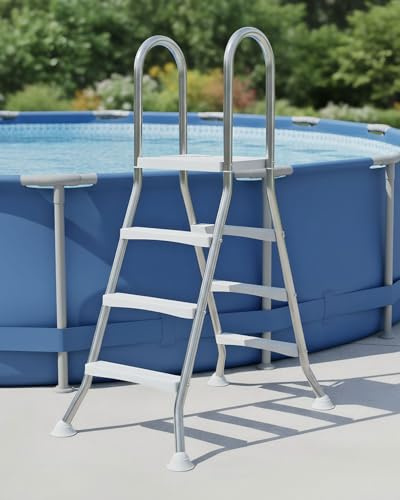 AIBOTY Scala per Piscina Fuori Terra, 4+4 gradini, Scala di Risalita in Acciaio a Doppio Lato, Gradini per Piscina Antiscivolo, Altezza 120 cm e 135 cm, Diametro Asta 43 mm,110cm