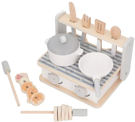 Qudinip Ensemble de Jeu de Gril de Cuisine en Bois pour Enfants, Jouet éducatif pour Une Cuisine Imaginative et Amusante à la Maison